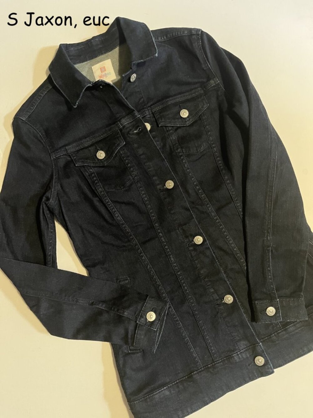 Small Lularoe Jaxon long jean jacket, dark blue